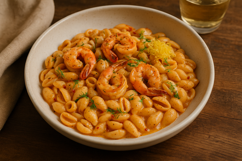 Kochilia me Garides – Makkaroni mit Garnelen & Ouzo-Sahnesauce