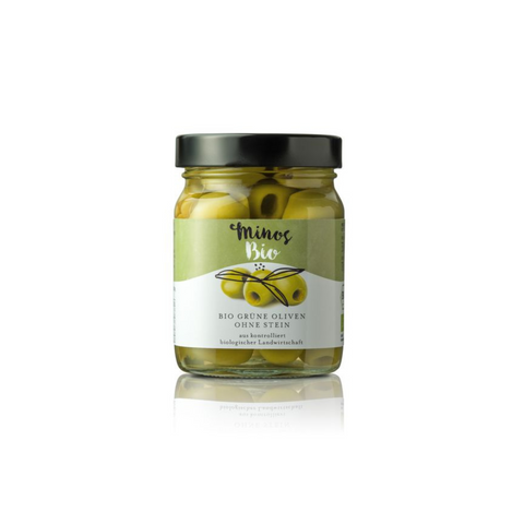 Griechische, grüne BIO-Oliven ohne Stein im 370 ml. Glas