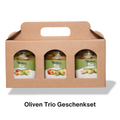 Geschenkbox des Oliven Trio Geschenksets mit Fensterausschnitt