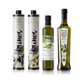 Drei Flaschen hochwertiges, griechisches natives Olivenöl extra von Minos: zwei Dosen mit 500ml nativem Olivenöl für Braten und Salate sowie eine Flasche Minos BIO – natives Olivenöl extra, 500ml, ideal für kulinarische Anwendungen.